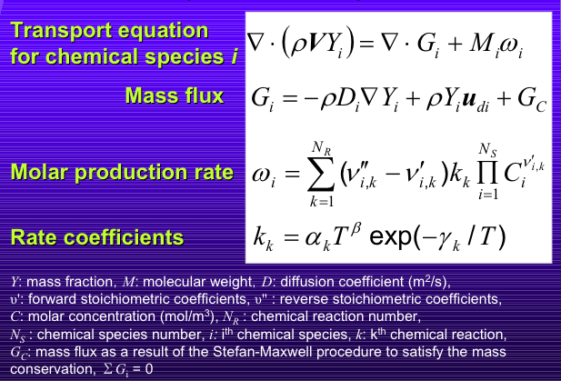 tranport equation, production rate, etc.
